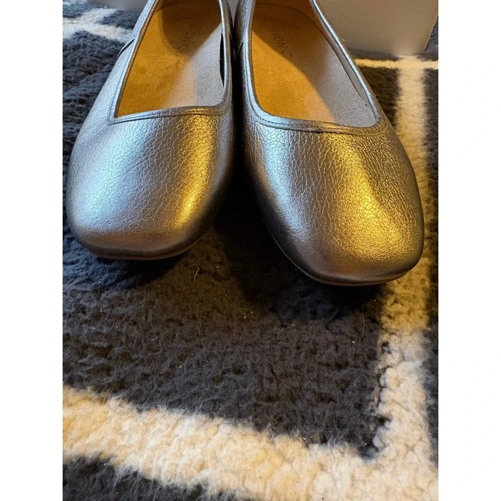 Vionic Orinda Pewter Metallic Leather Square Toe Ballet Flats Women 8 M Orthotic